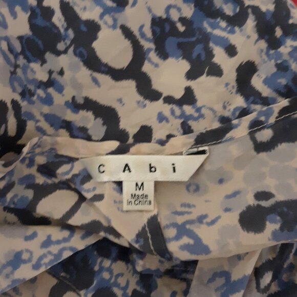 CAbi 100% Silk Blouse Blue Ruffle Animal Print Lightweight Medium - Picture 6 of 7